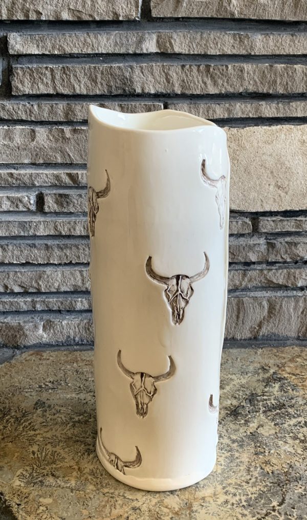 Long Horn Skull Vase